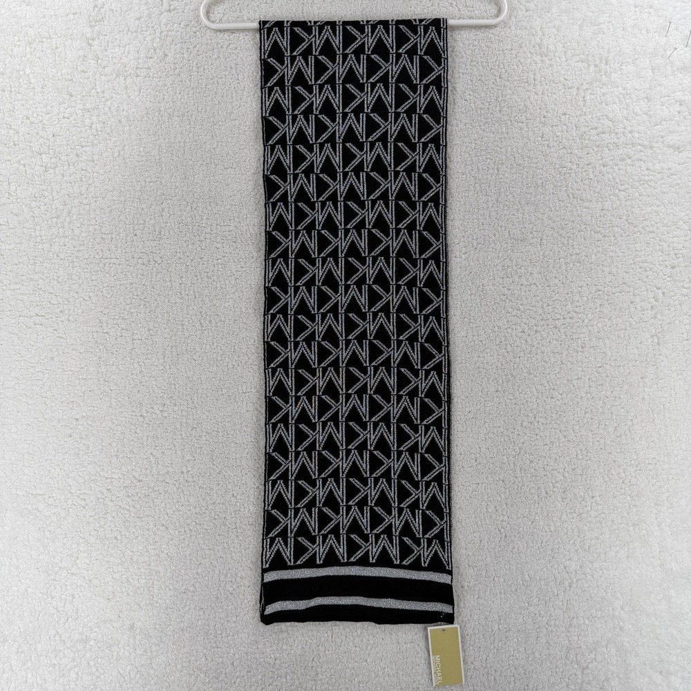 MICHAEL Michael Kors Scarf Womens One Size Black MK Logo Rectangle Knit Winter